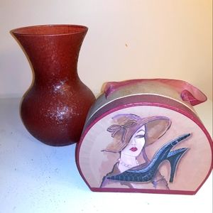 Red art glass vase and designer box